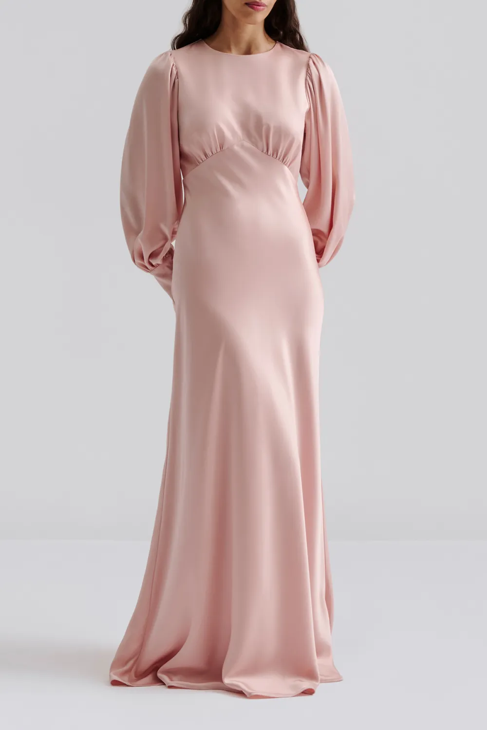 Puff Sleeve Satin Maxi Dress
