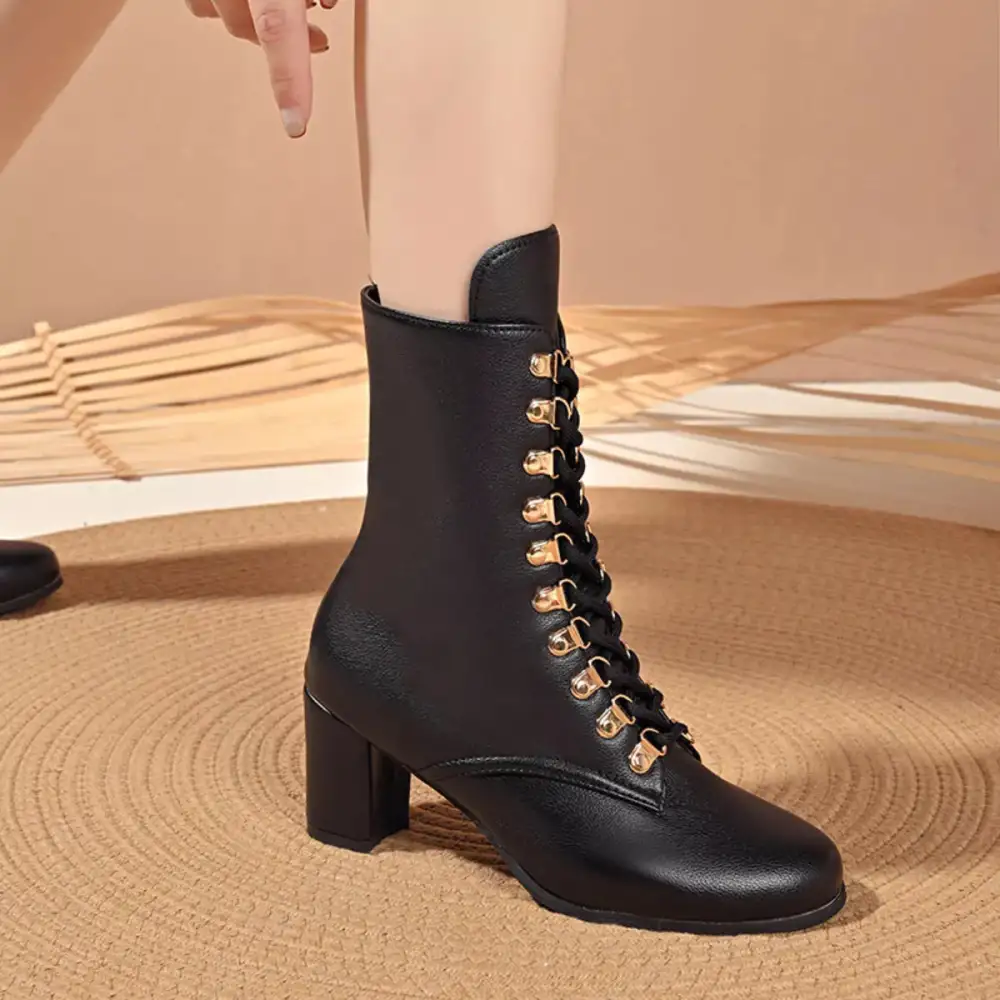 Lace Up Boots with Block Heel