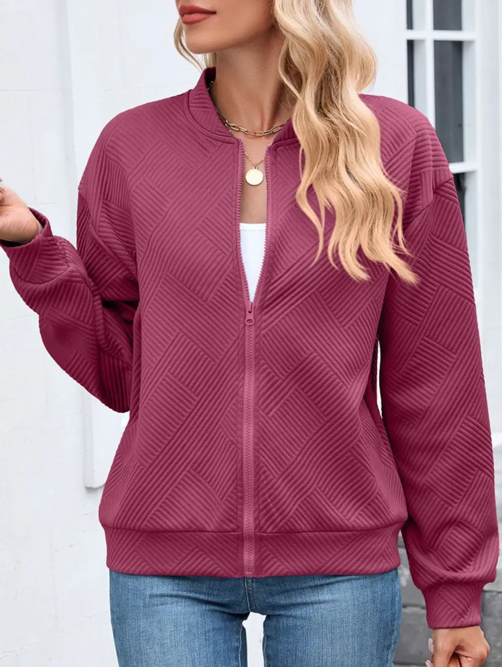 Crew Neck Zipper Loose Long Sleeve Sweatshirt
