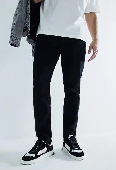 Men's  Black Tapered Long Jeans