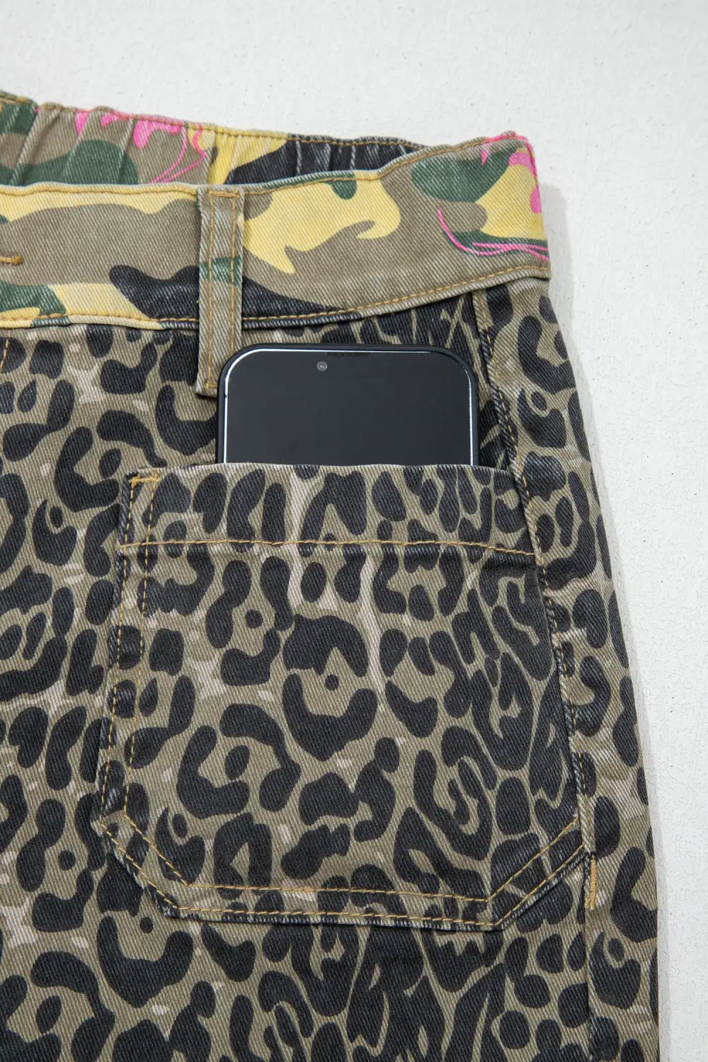 Straight Leg Leopard Print Multicolour Abstract Jeans