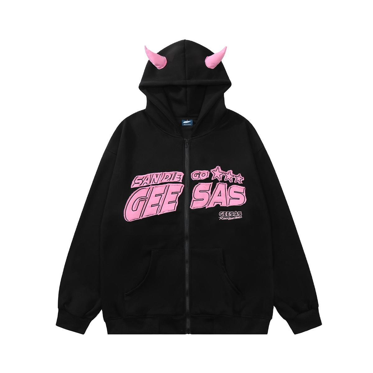 Retro Devil Patch Hooded Cardigan