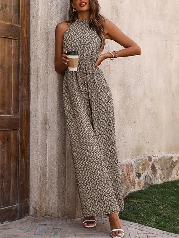 Losse Jumpsuits Met Wijde Pijpen Elasticiteit En Print