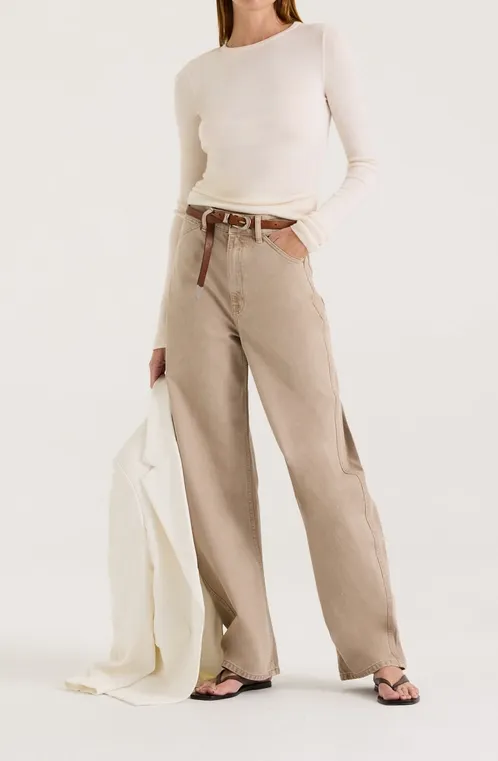 Cream Merino Boat Neck Top