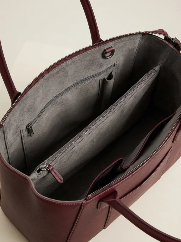 Women's Pebbled Front-Pocket Zip-Top Dual-Handle Tote Bag