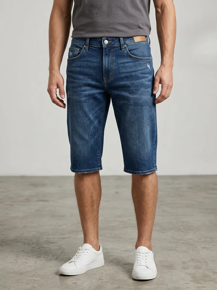 Men's Wave Distressed Distressed Denim Shorts