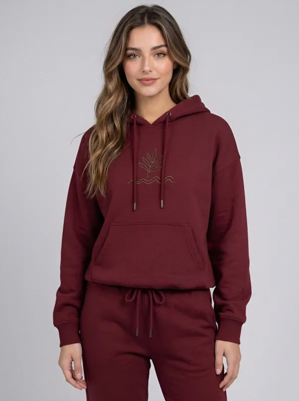 Women's Sage Green Tapered Pants Drawstring Waist Solid Hoodie & Pants Set