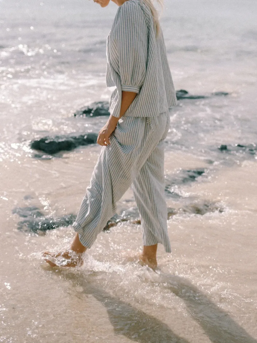 Casual Style Pant Blue Stripe