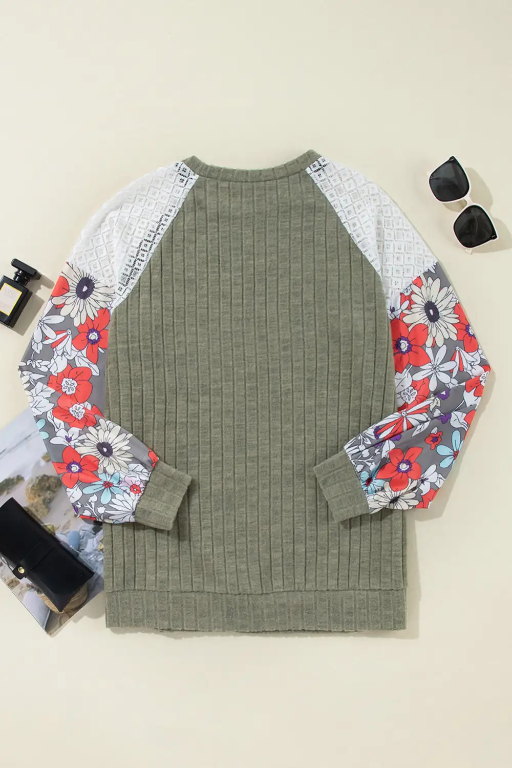 Floral Ribbed Patchwork Blouse