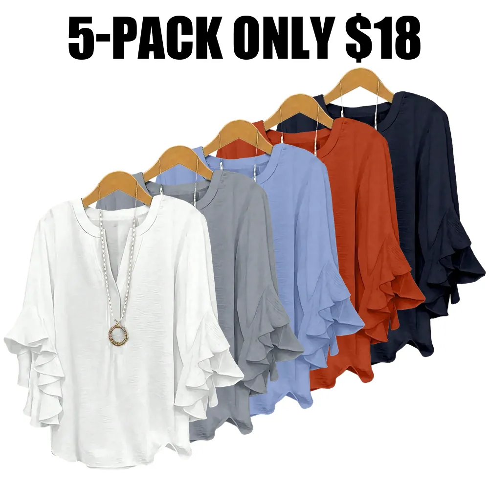 Plus-Size Women's Slim-Fit Shirt With Ruffled Sleeves And V-Neck