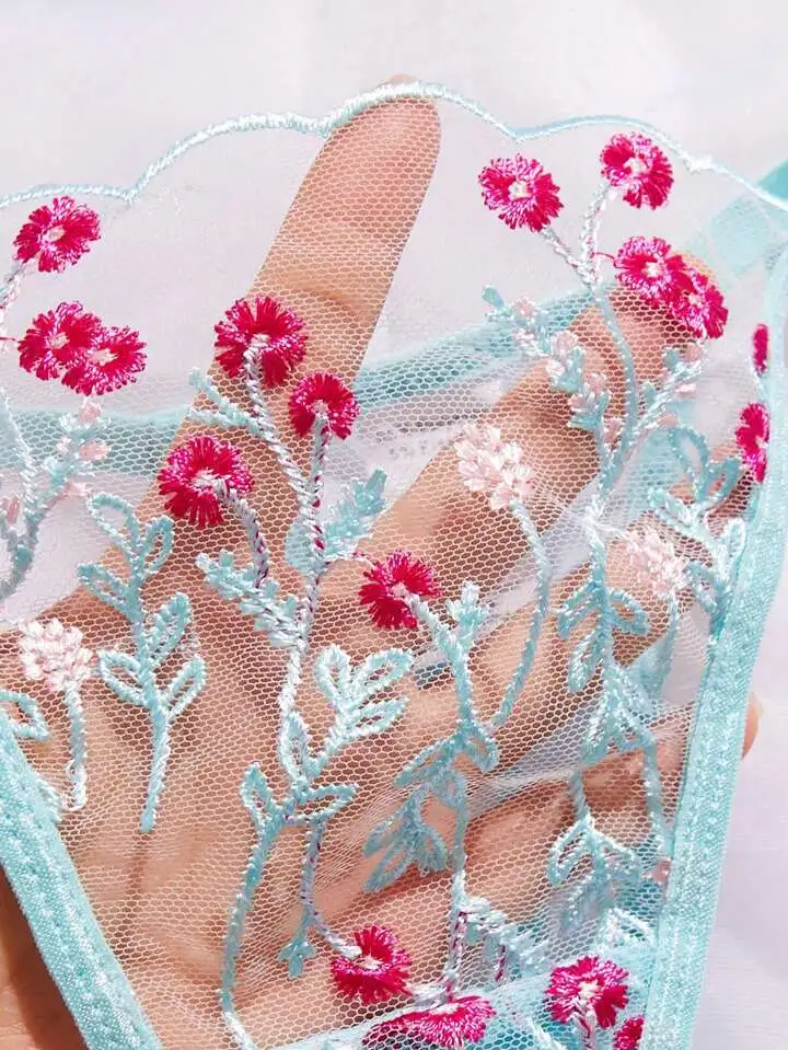 Refined Floral Embroidered Sheer Lingerie Set