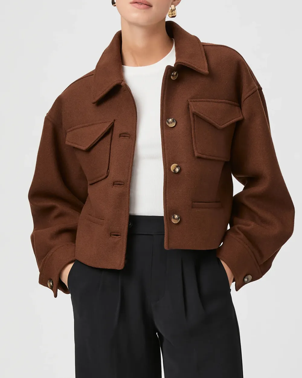 Brown Wool Blend Cropped Jacket