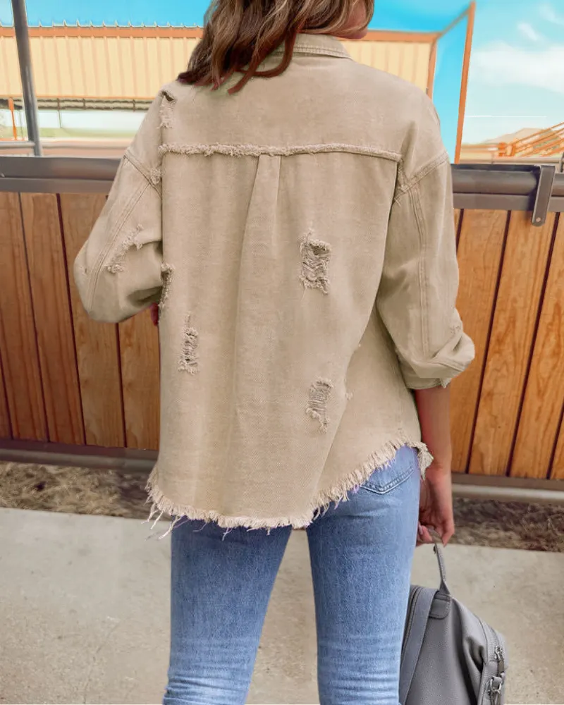 Trendy Ripped Raw Edge Jacket