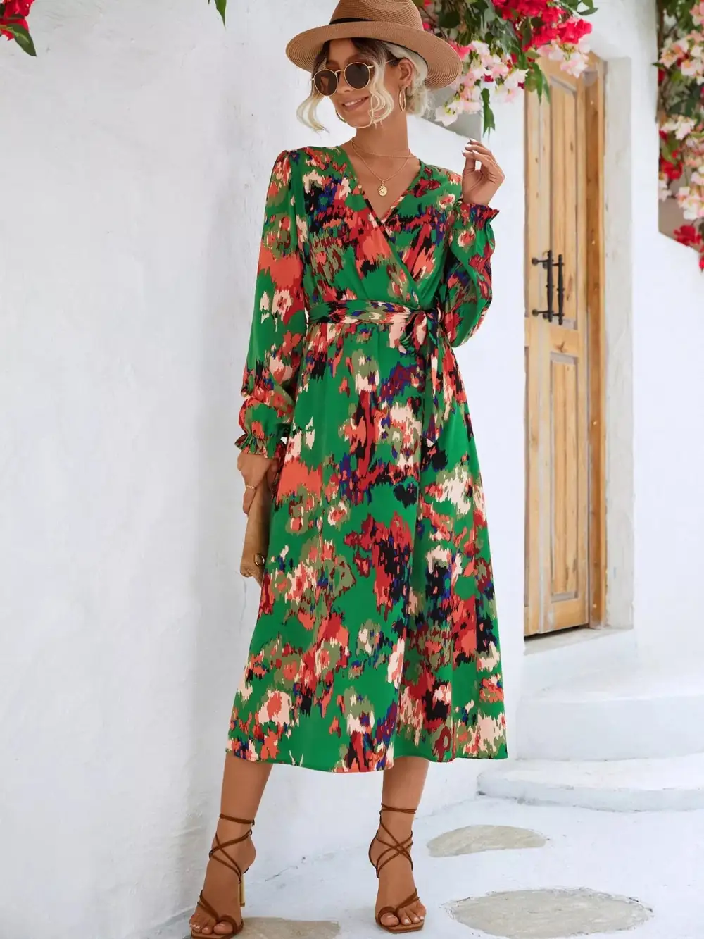 Lightweight Feel Printed Long Sleeve Midi Dress