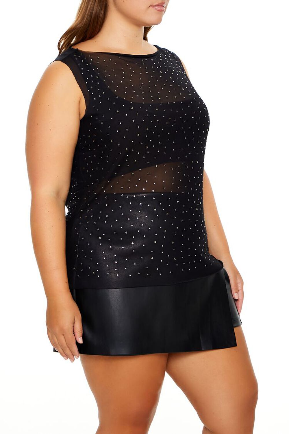 Plus Size Rhinestone Mesh Tank Top