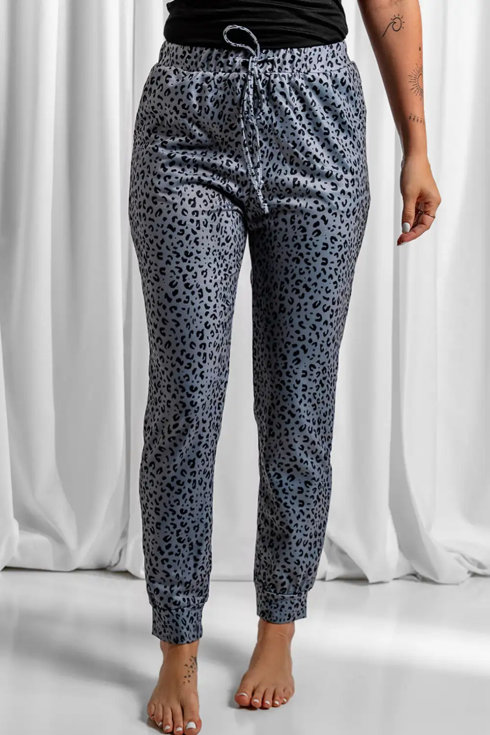 Elastic-Waist Smocked-Waist Leopard-Print Jogger Pants