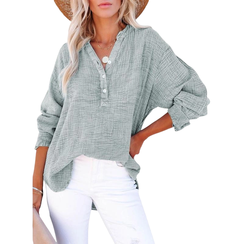 🔥 Women's Casual Button-Up V-Neck Long-Sleeve Shirt | Versatile Everyday Top