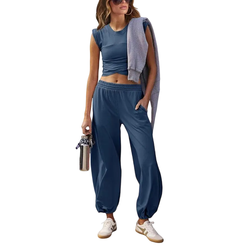 Women's Casual Short-Sleeve T-Shirt and Sweatpants Tracksuit