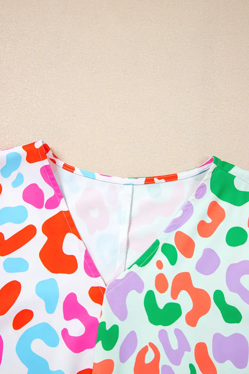 Leopard Print V-Neck Short Sleeve Blouse