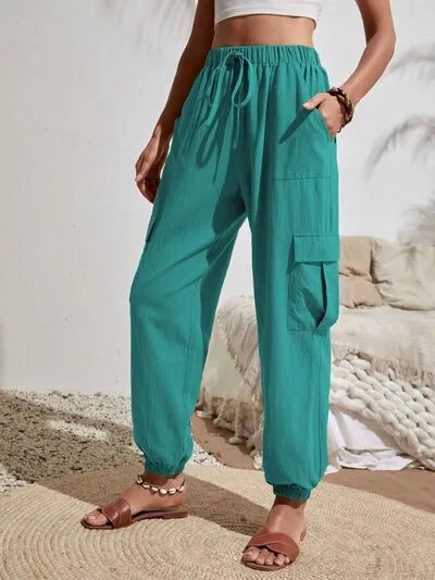 Drawstring Pocketed Cargo-Detail Jogger Pants