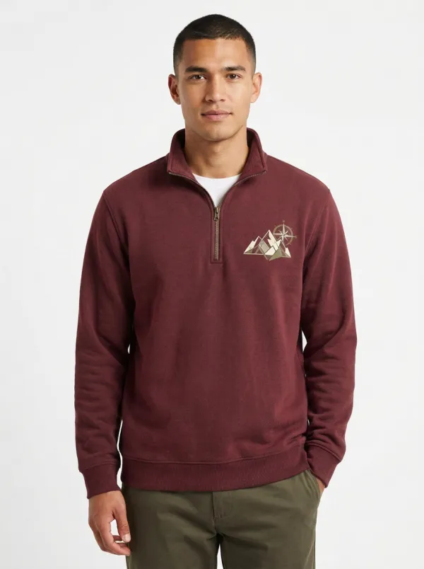 Men's Hiking Mountain Compass Graphic Quarter-Zip-Neck Sweatshirt