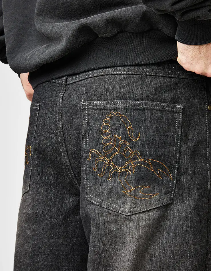 Slub Texture Baggy Denim Jeans