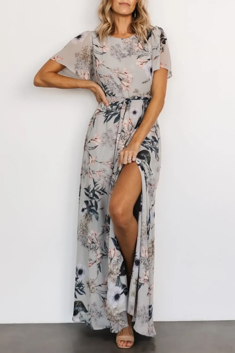 High-Waisted Versatile Slimming Round-Neck Floral Pattern Dress