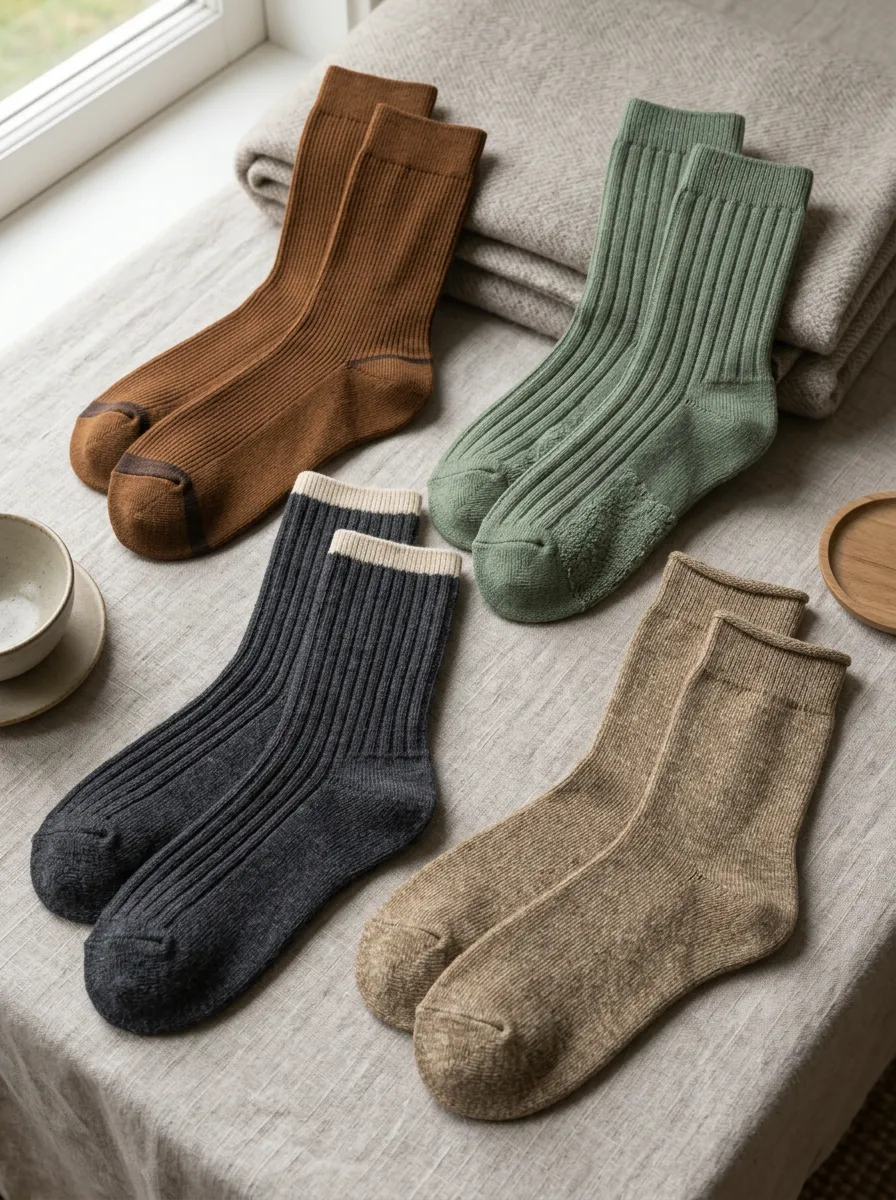 Men's Casual Minimalist Earth Tone Ribbed Cotton Crew Socks 4-Pack