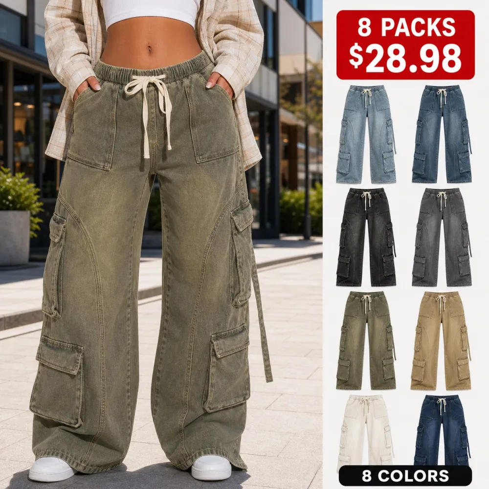 Women's Vintage Wash Baggy Cargo Jeans