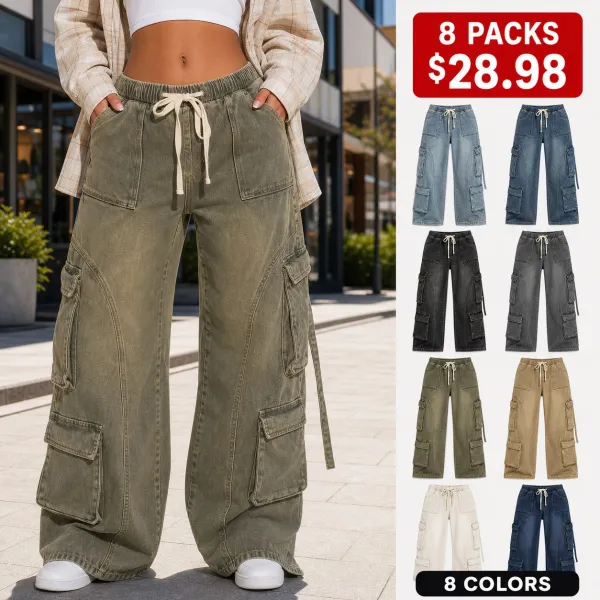 Women's Vintage Wash Baggy Cargo Jeans