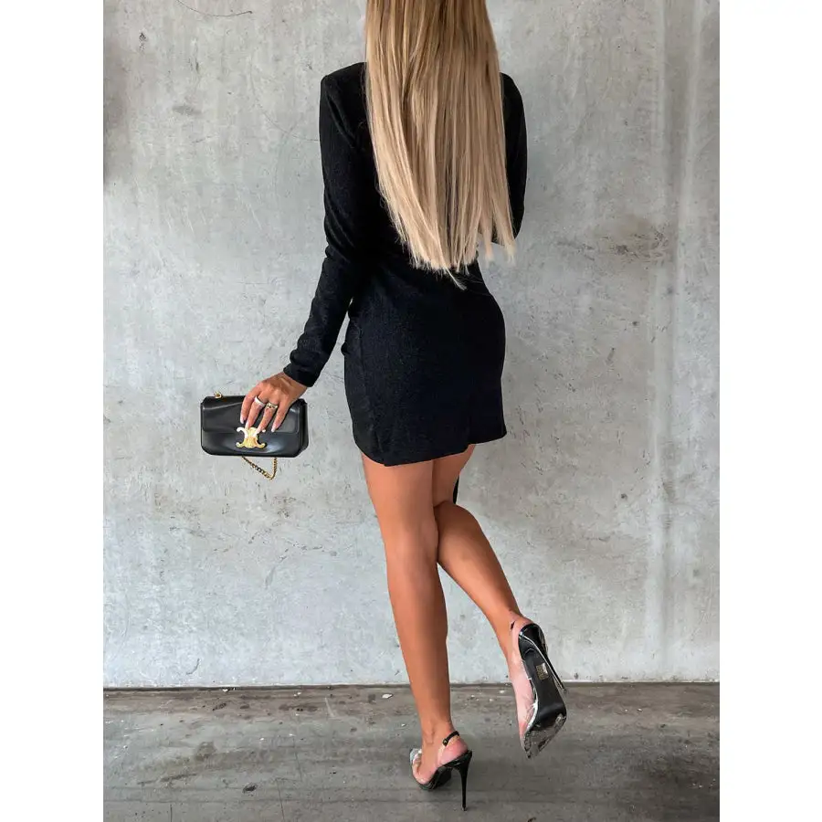 Heathered Mock Neck Long Sleeve Mini Dress