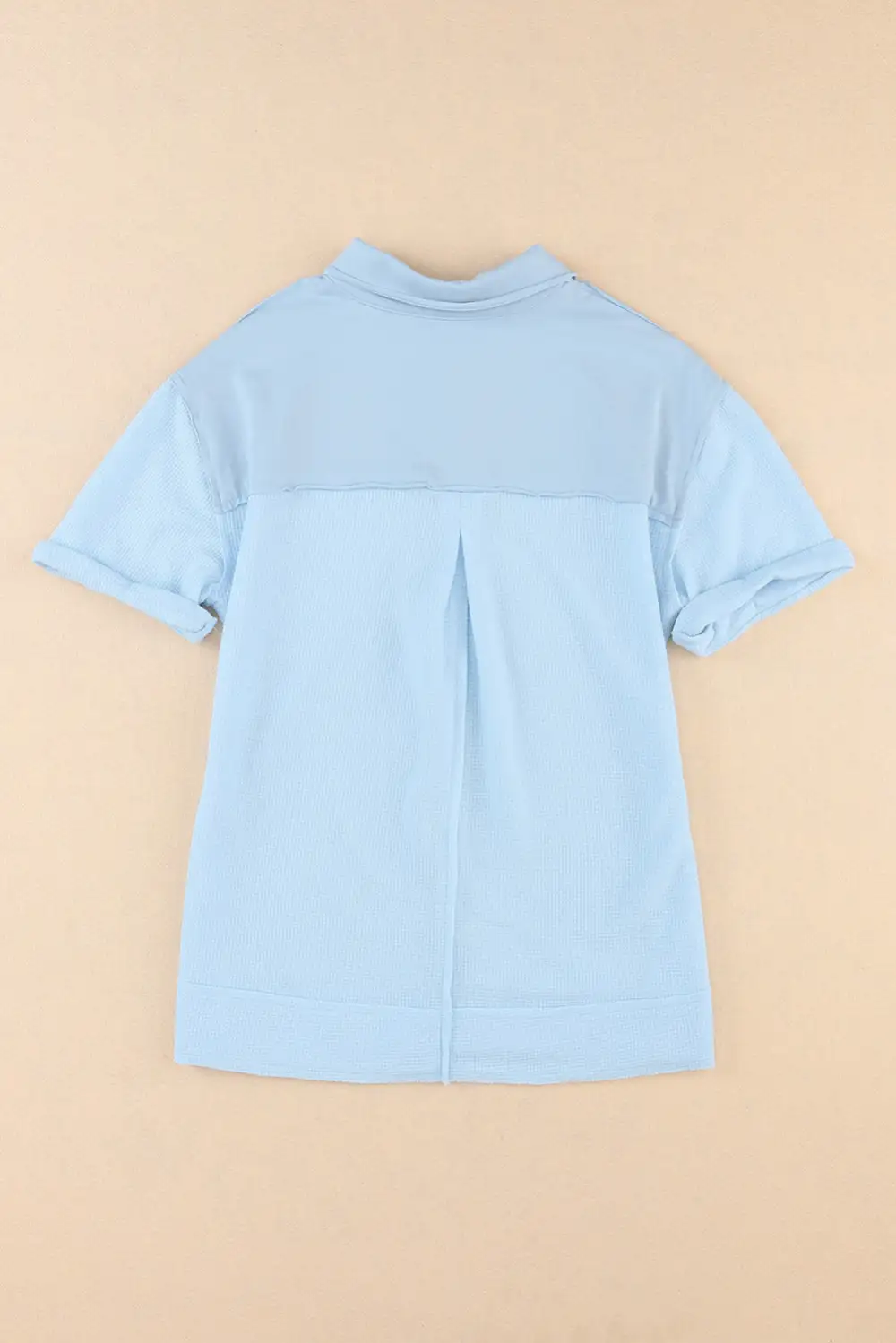 Acid Wash Waffle Knit Short Sleeve Buttoned Shirt