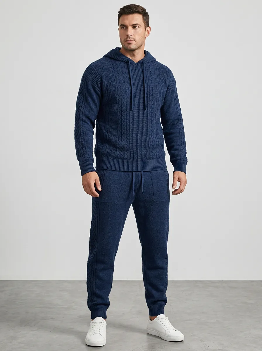 Refined Utility-Look Men's Knit Hoodie Jogger Set