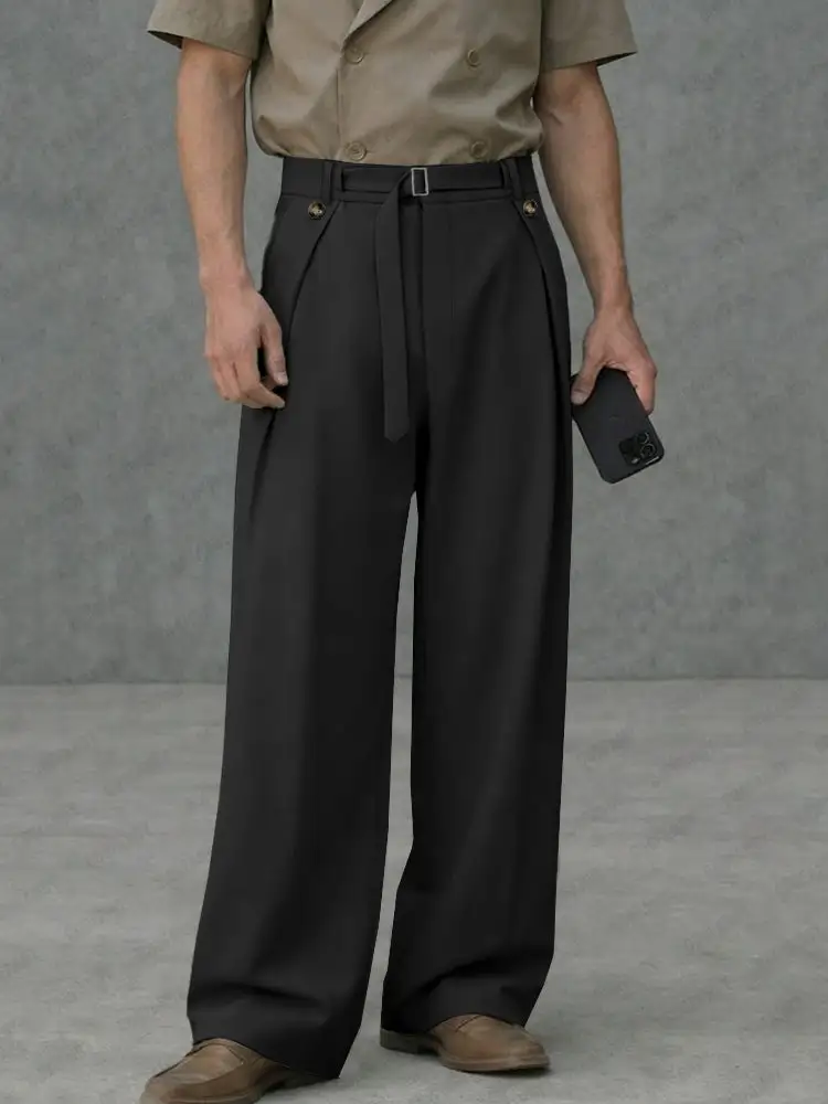 Essential Belted Wide Leg Trousers Pants