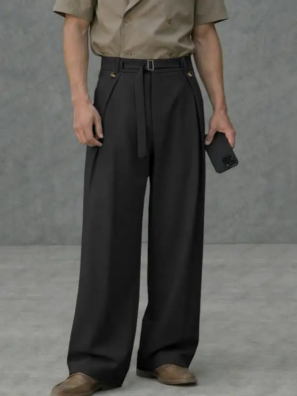Essential Belted Wide Leg Trousers Pants