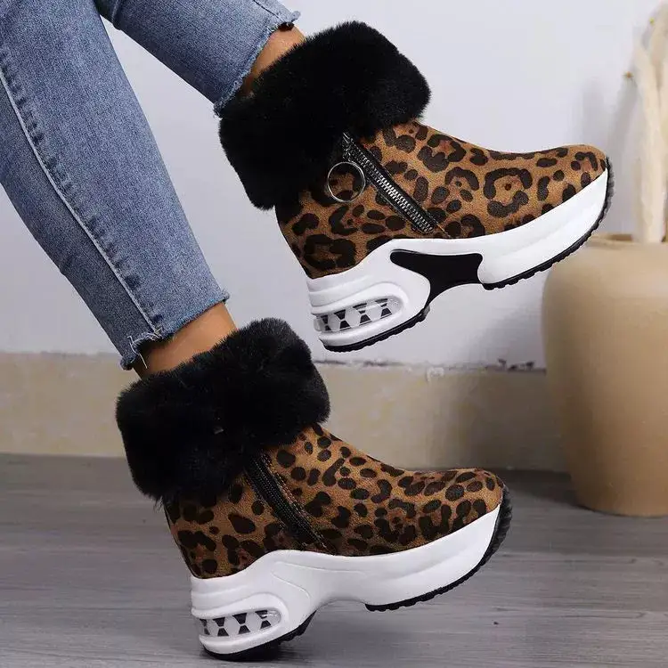 Fuzzy Side Zipper Platform Ankle Boots