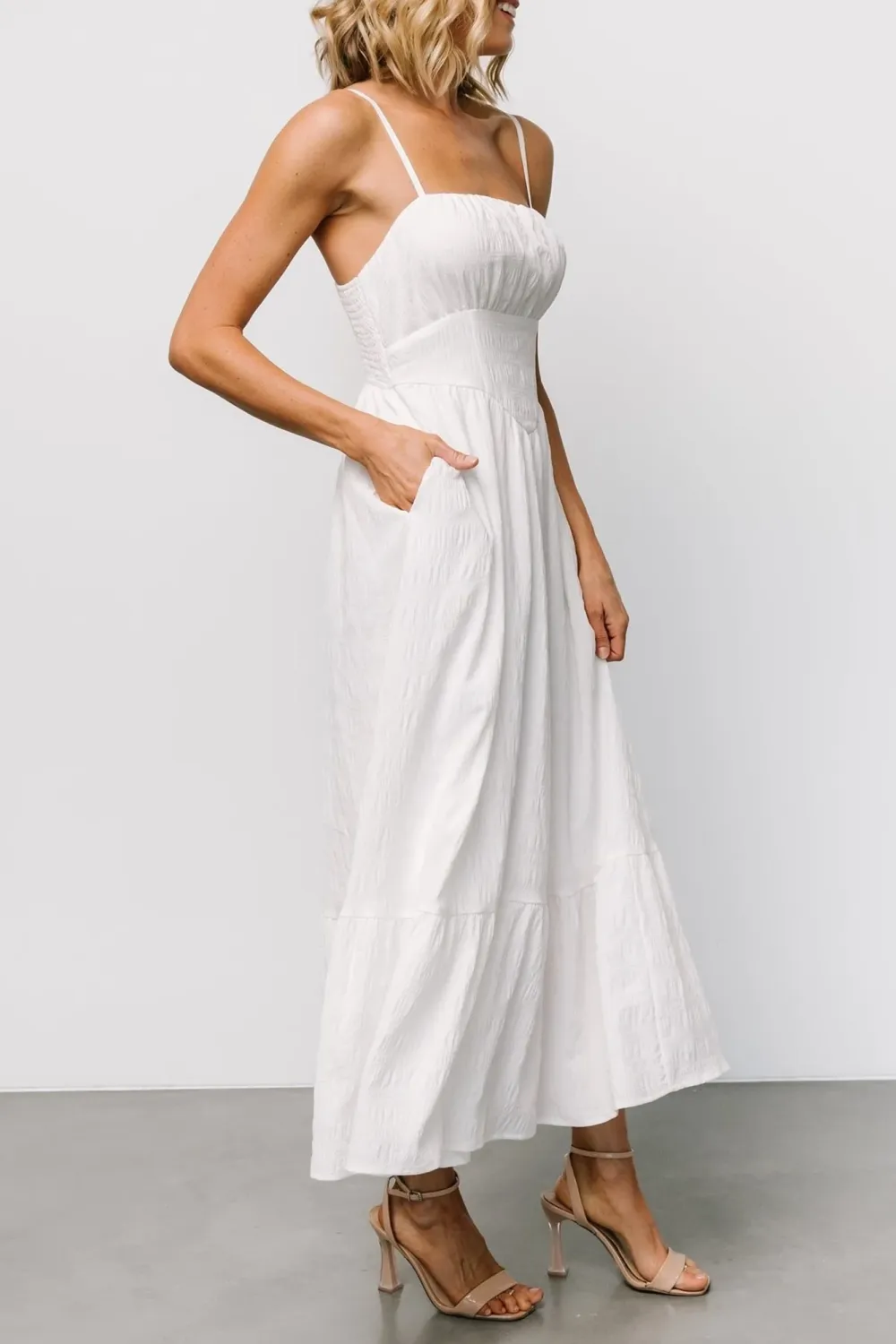 Simple Solid Color Flowing High Waist Dress