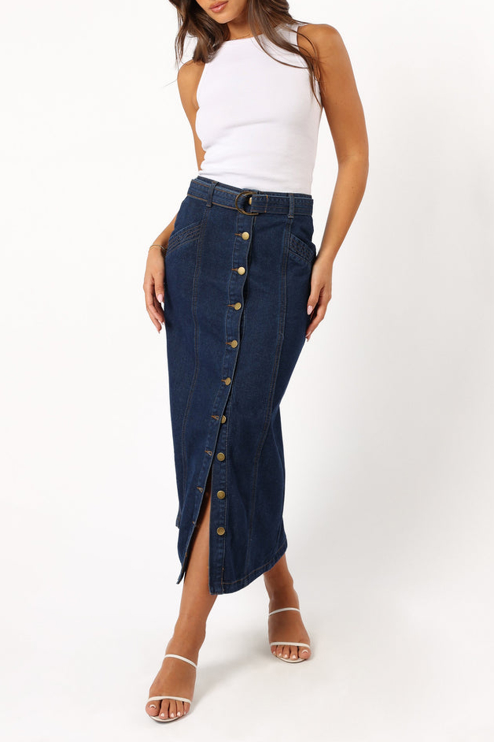 COMFORTABLE MIDI DENIM SKIRT