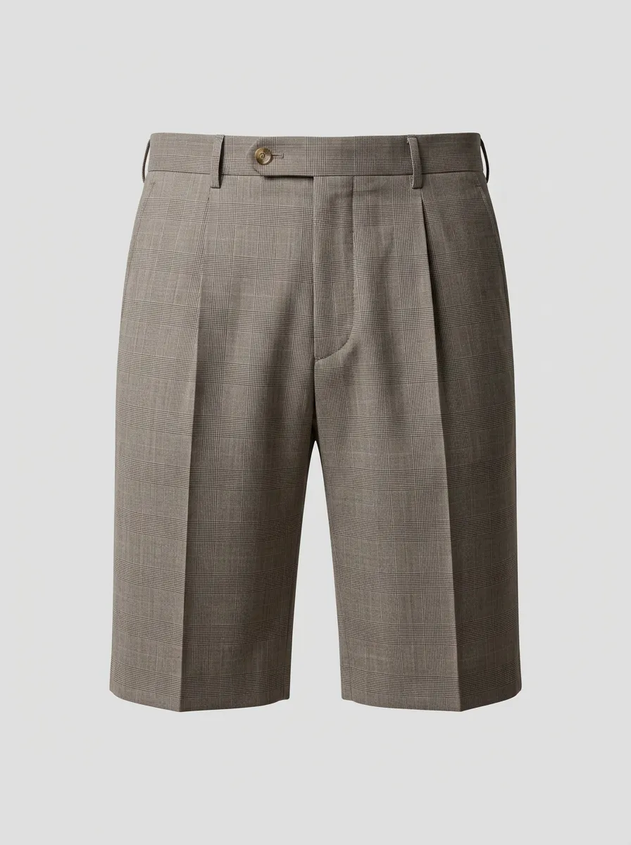 Men's Classic Business Casual Brown Plaid Printed Shorts