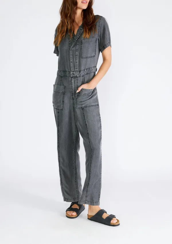 Half Button Short Sleeve Jumpsuit