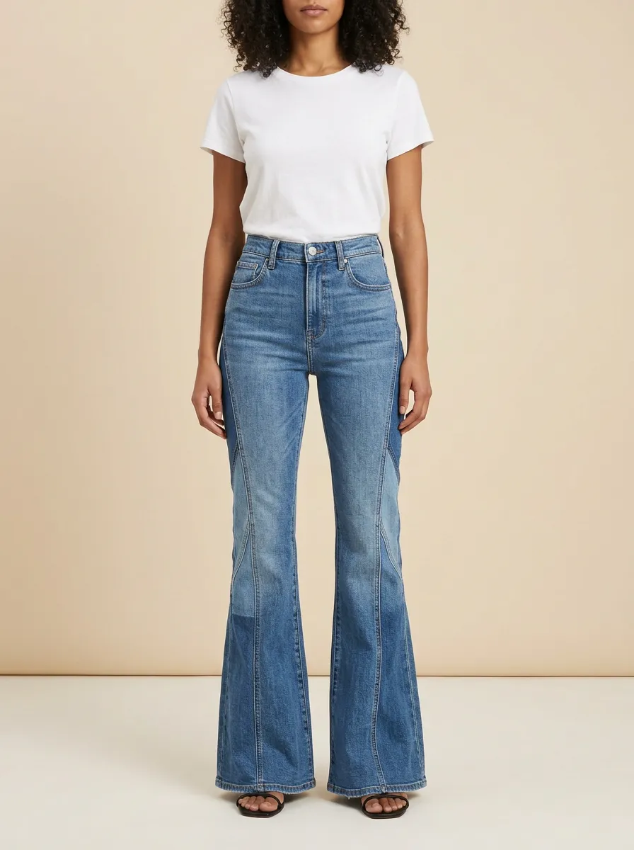Women's High-Waisted Paneled Flare Jeans
