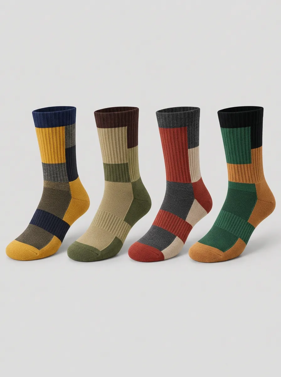 Men's Multicolor Patchwork Ribbed Geometric Crew Socks 4-Pack
