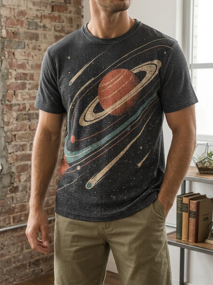 Men's Space Astronomy Lover Saturn Planet Everyday Crew Neck T-Shirt
