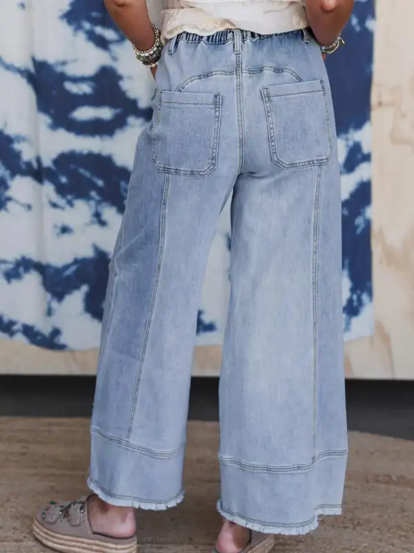 Drawstring Raw Hem Wide Leg Jeans