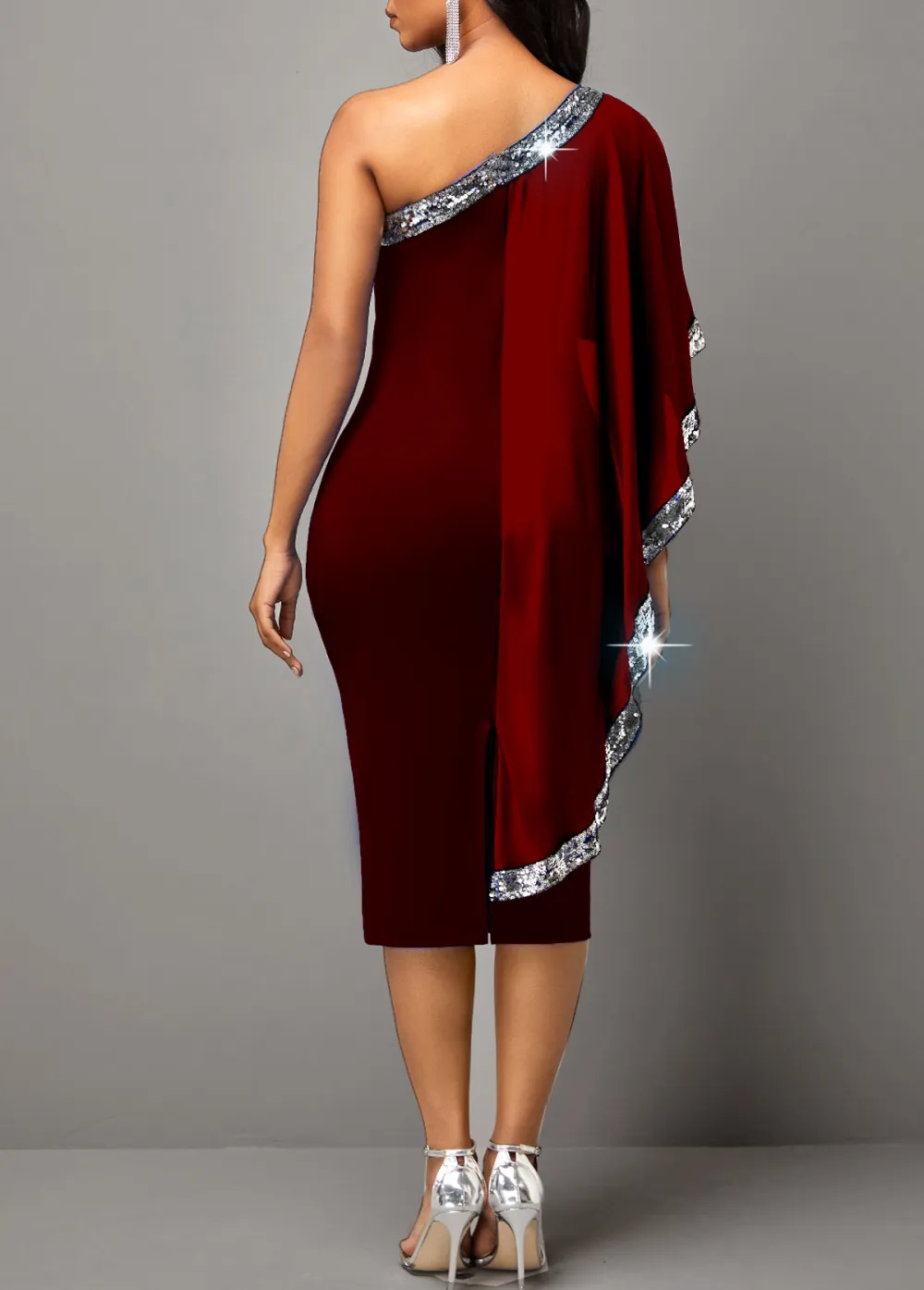 Skew Neck Sequin Dress
