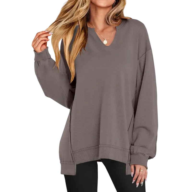 Womens Oversized Sweatshirt V Neck Long Sleeve