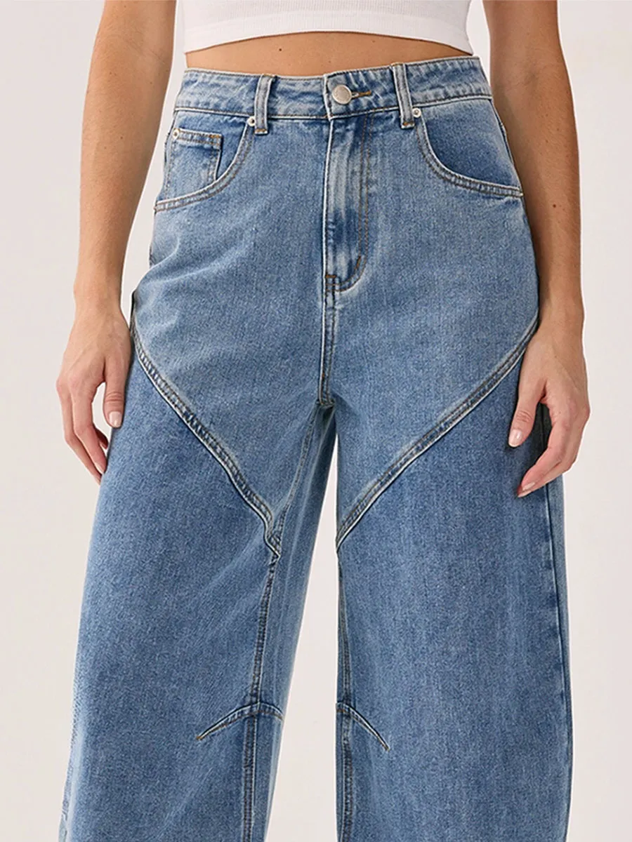 Women's Vintage-Style Paneled Wide-Leg Denim Pants
