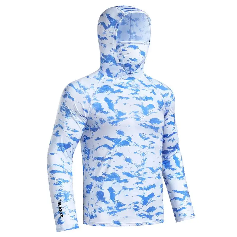 Men UPF 50+ UV Sun Hoodie Shirts with Mask Neck Gaiter  Protection Raglan Long Sleeve Lightweight Quick Dry Moisture Wicking Breathable Cooling Athletic Activewear