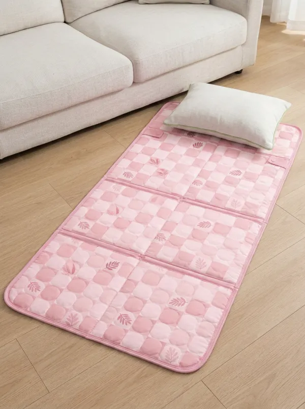 Summer Cooling Blue Checkered Leaf Pattern Cooling Mat