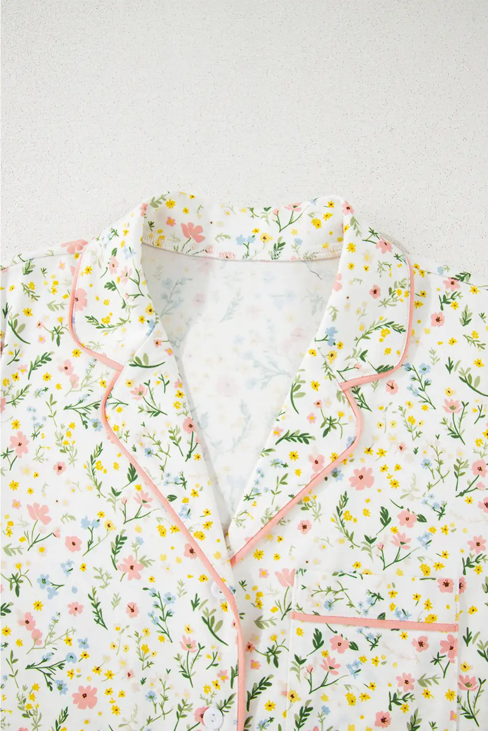 Floral Print Contrast Piping Short Pajama Set